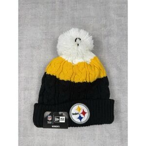 Pittsburgh Steelers Beanie Womans Cable Knit Colorblock New ERA NFL Pompom